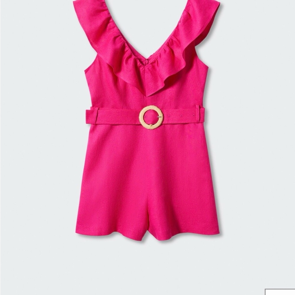 Mango Pink Linen Ruffled romper - Picture 2 of 6